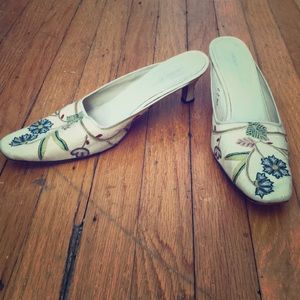 Chelsea Textiles kitten heeled mules